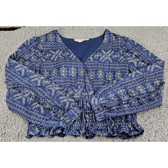 Forever That Girl Anthropologie Blouse Western Boho Cropped Long Sleeve Womens M - Picture 6 of 16
